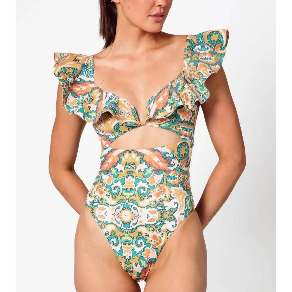 Cleobella Harlow One Piece Swimsuit Las Palmas Paisley Ruffle Size Medium- NWT